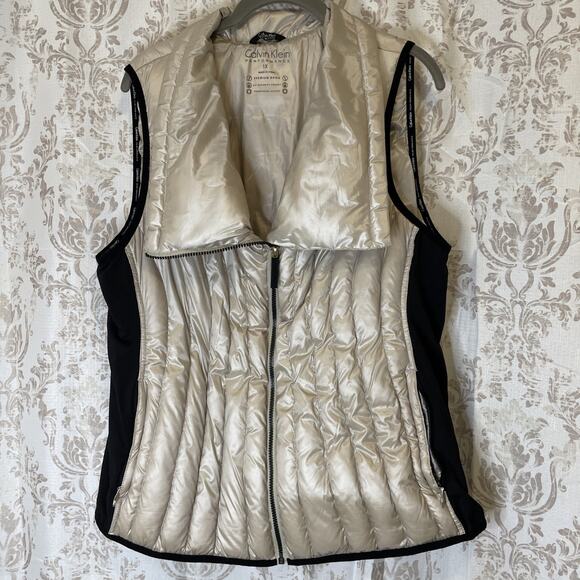 Calvin Klein Performance Vest Women's 1X Beige & Black Down Puffer Full Zip - Picture 1 of 8